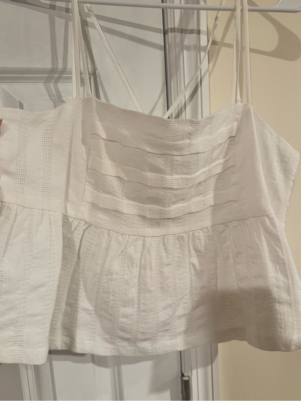 Greylin White Textured Strappy Peplum Camisole